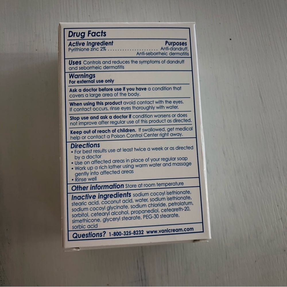 Vanicream Z-Bar Seborrheic Dermatitis Anti-Dandruff Medicated Cleansing Bar New - Picture 2 of 3